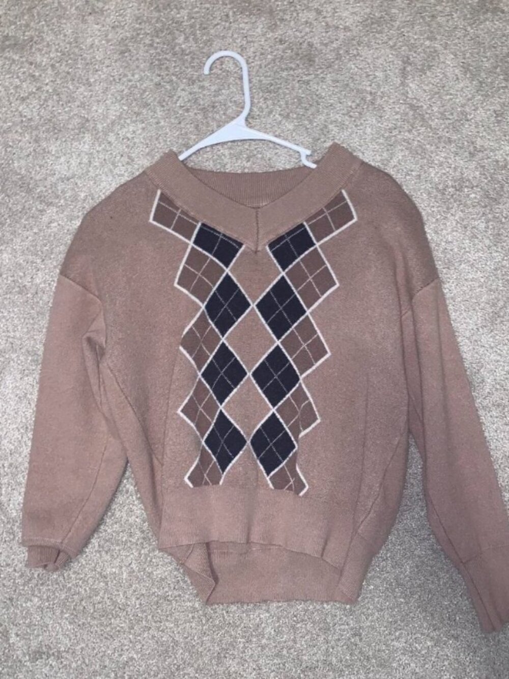 Brown V-Argyle Oversized Sweater